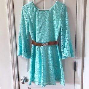 Amy Byer Aqua Blue Bell-Sleeved Dress